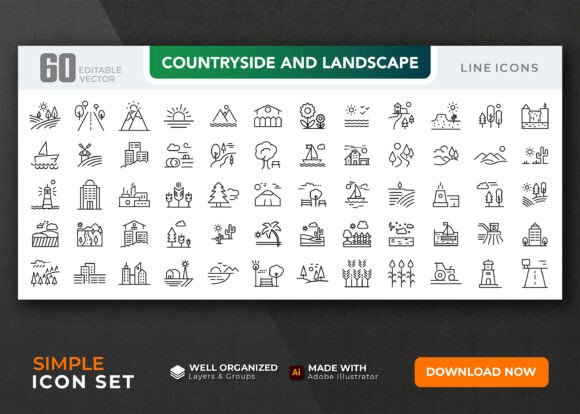 Download Countryside and Landscape Line Icon Set. - Icon set Collection